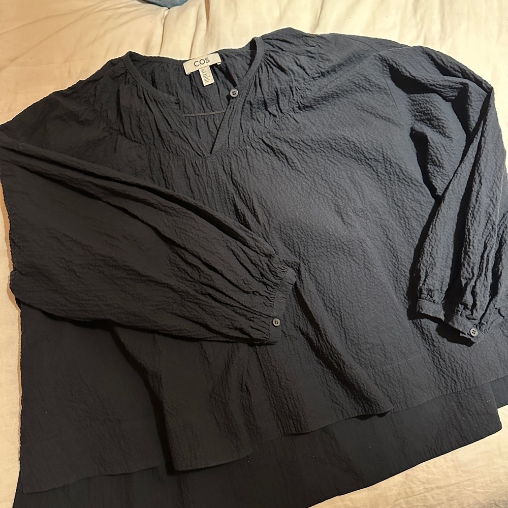 COS Dark Navy Textured Cotton Top
